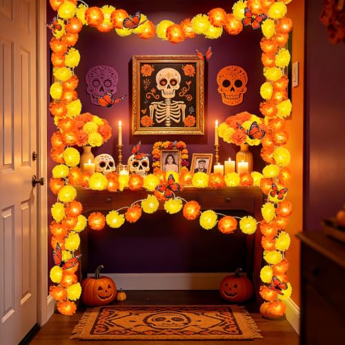 Day of The Dead Decorations with 12 Butterfly - Yellow-Orange Variation, 2 Pack