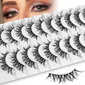 Wispy Cat Eye False Eyelashes - Fluffy Crisscross W-8, 3D Volume, Wet Look, Reusable Faux Mink Lashes Pack