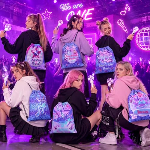 24 Pcs Kpop Party Favors Drawstring Bags - Purple Y2K Style - Bulk