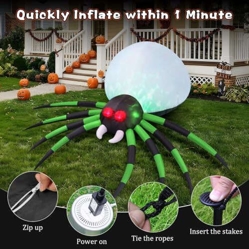 6 FT Inflatable Green Spider Halloween Yard Decoration with LED Lights