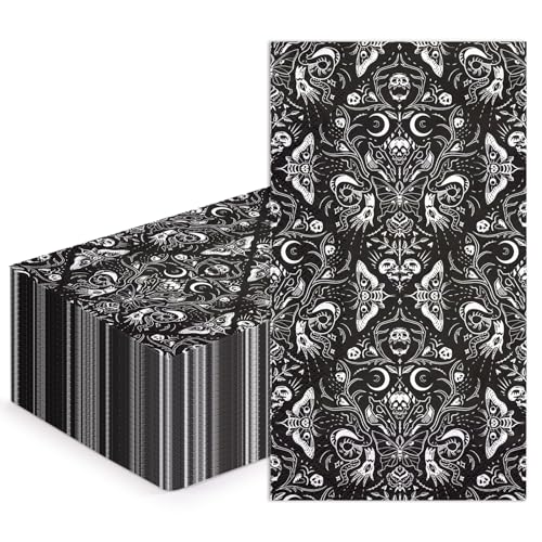 Gothic Halloween Paper Napkins - Black & White Skull Moth Design, 50 Pack