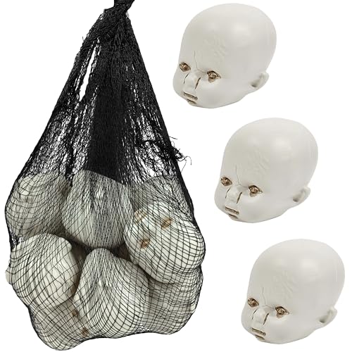 Halloween Creepy Doll Head Decorations - 12 Pcs Hanging Plastic Skulls for Haunted House & Spooky Decor