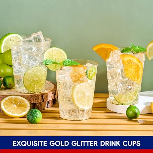 Disposable Plastic Cups with Glitter - 10 oz Gold Party Cups, 200 Pack - Variation of Glitter / 200