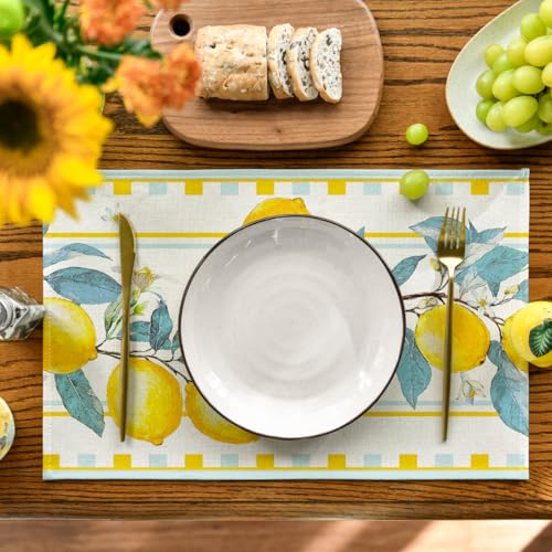 Sage Lemon Branches Summer Placemats Set of 4 - 12x18 Inch Rectangular Holiday Table Decor