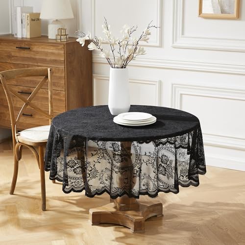 90 Inch Round Gothic Black Lace Tablecloth - Black / 90" Round