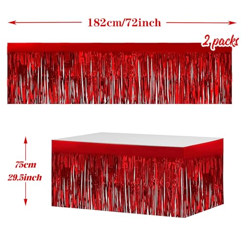 29.5x72 Inch Red Metallic Foil Fringe Table Skirt - 2 Pack, Party Decor