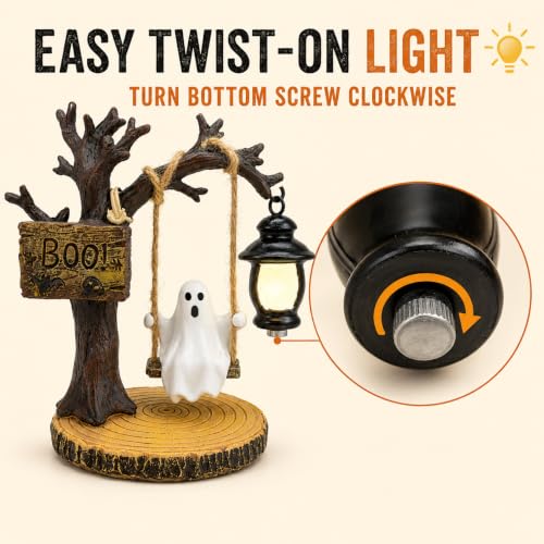 Halloween Ghost Figurine Night Light - Style 5 Spooky Tree Swing Decor for Home & Party
