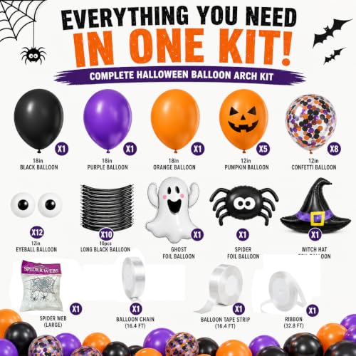 Halloween Balloon Garland Arch Kit with 156pcs Spooky Decorations