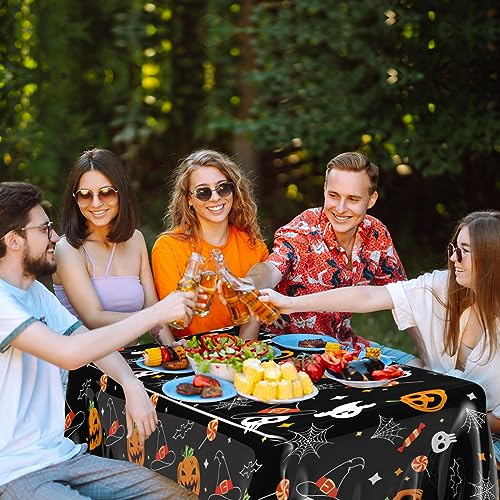 Halloween Tablecloths 54x108 Inch Set - Black, Orange, White Spooky Decor