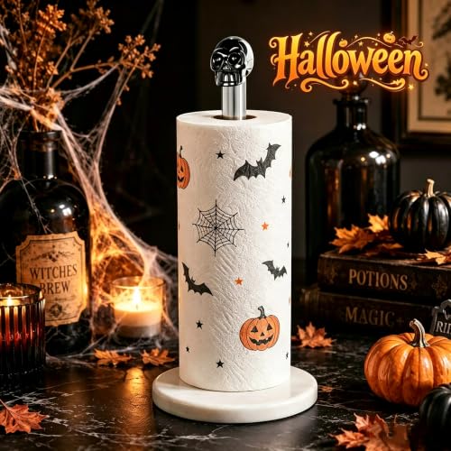 Homestia Black Skull Marble Paper Towel Holder with Adjustable Rod - Halloween Decor