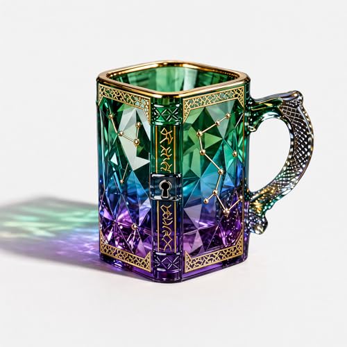 Celestial Zodiac Glass Mug - Scorpio Edition with Dragon Scale Handle - Green & Purple 8 oz Coffee Tea Cup