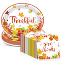 Thanksgiving Maple Leaf Paper Plates and Napkins Set - Fall Autumn Party Tableware, 50 pcs - Give Thanks