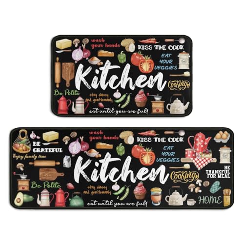 Non-Slip Kitchen Rugs Set - 2 Piece Absorbent Microfiber Floor Mats, Muti 17x47 & 17x30 Inches