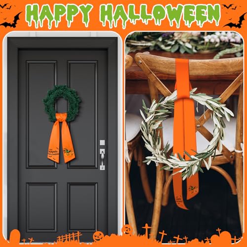 Halloween Wreath Sash Front Door Decor - Orange Embroidery, 56 Inch Variation