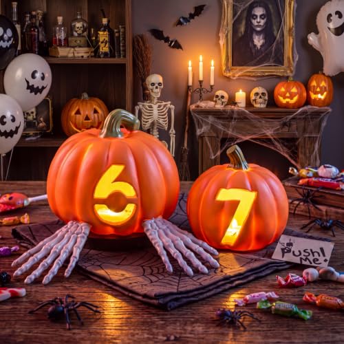 Halloween Pumpkin Lantern Set with Eerie Faces - Indoor & Outdoor Decor