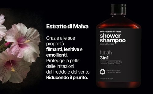 Goodfellas' Smile FURIAH 3-in-1 Shower Shampoo - Bold Leather & Wood Scent | Hydrating Body Wash & Hair Cleanser