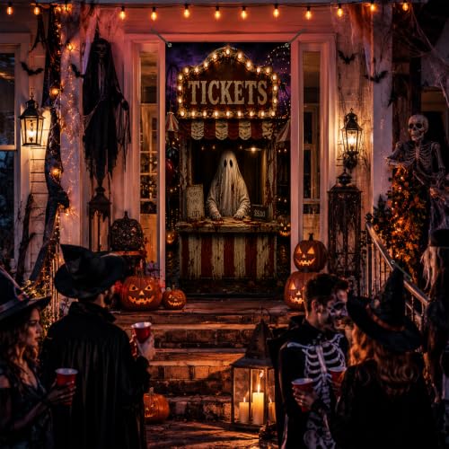 Carnival Ticket Door Cover - Halloween Decor, 71x35 Inches, Polyester, Variation CC01672