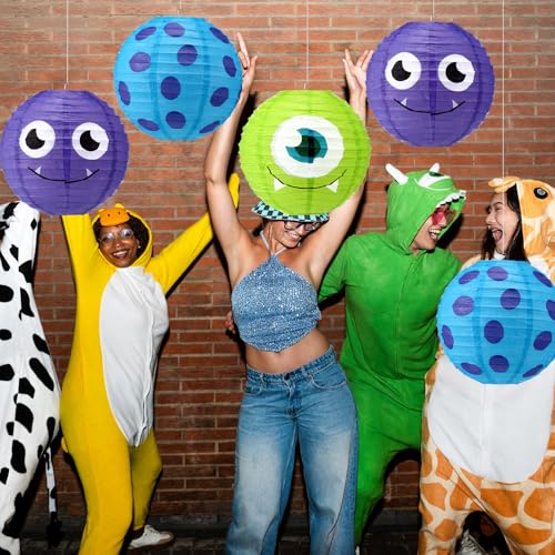 12 Pcs Monster Paper Lanterns Party Decorations - Reusable Festive Lighting