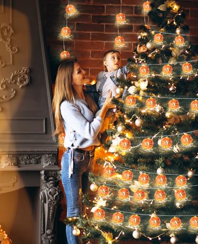Orange Disco Ball Decor String Lights - 20 LEDs, 9.8Ft, Battery & USB Power, Fall & Party Decoration - Variation of THIS listing