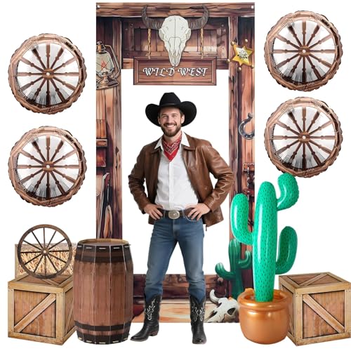 Western Party Decorations Set with Backdrop and Props for Cowboy Theme Events