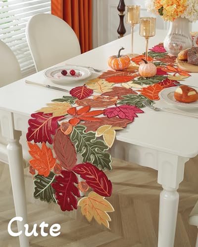 Autumn Fall Table Runner 36 Inch with Embroidered Maple Leaf - Seasonal Home Decor - Variation of THIS listing