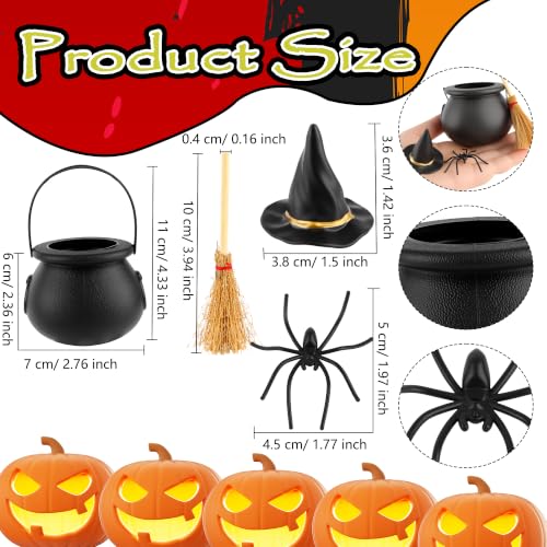 Halloween Mini Witch Cauldron Set with Brooms, Hats, Spiders for Decorations