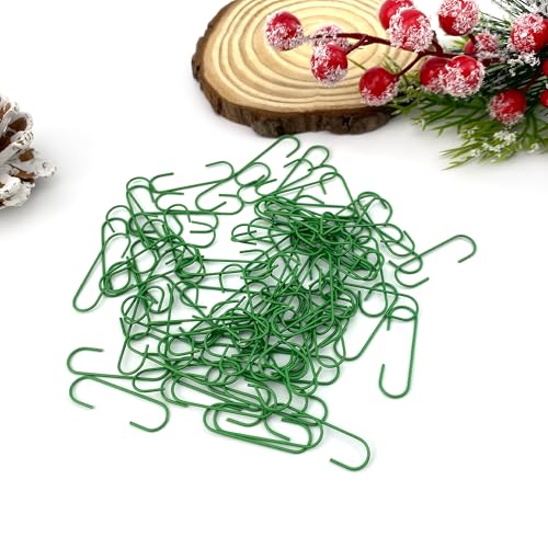 100 Pack Green Christmas Ornament Hooks - Metal Holiday Tree & Wreath Hangers