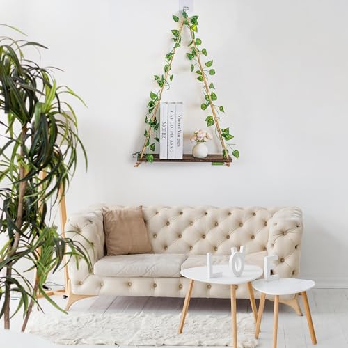 Floating Plant Shelves with Lights - Green Leaf Style, 2-Piece Set
