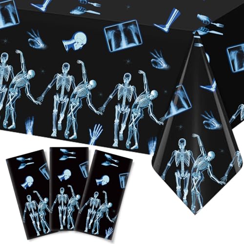 3 Pack Disposable Tablecloths - Radiology X-Ray Skeleton Design, 54 x 108 Inches, Waterproof & Stain Resistant