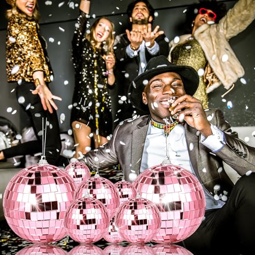 Pink Mini Disco Mirror Ball Ornaments - 37 Pcs Party & Christmas Decor