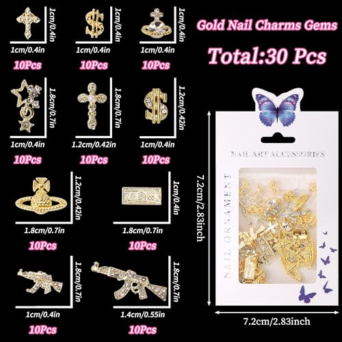 Gold Sliver 42PCS 3D Dollar Nail Charms for Manicure & Nail Art