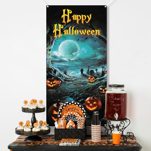 Halloween Door Cover Decorations 6x2.9 Ft Banner - Indoor Outdoor Festive Party