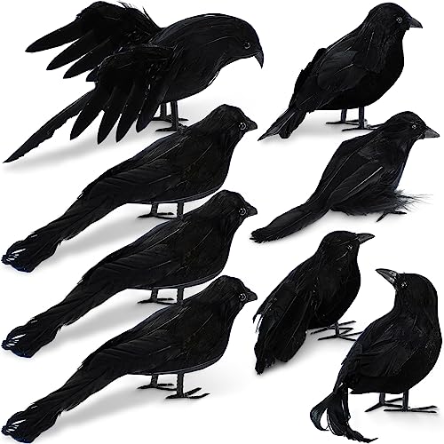 Halloween Black Feathered Crow Decor Set - Realistic Fake Raven Figures for Haunted House and Party Decorations