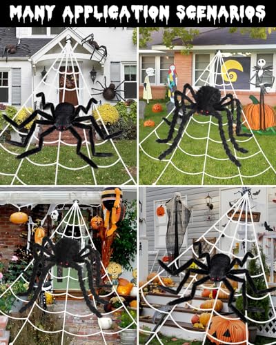 16.4Ft Halloween Spider Web Lights with 8 Modes & Purple LEDs - Waterproof Outdoor Decor with 48-Inch Spider