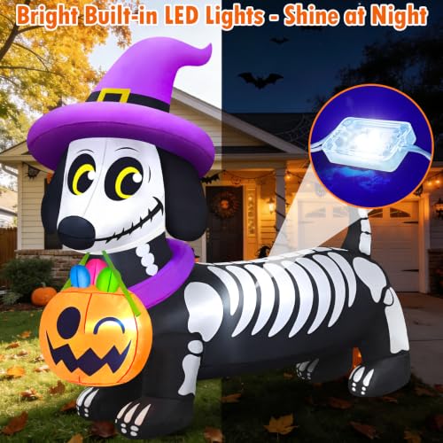 Halloween Inflatable 5FT Skeleton Dachshund Dog Decoration with LED Lights - Spooky Yard Display