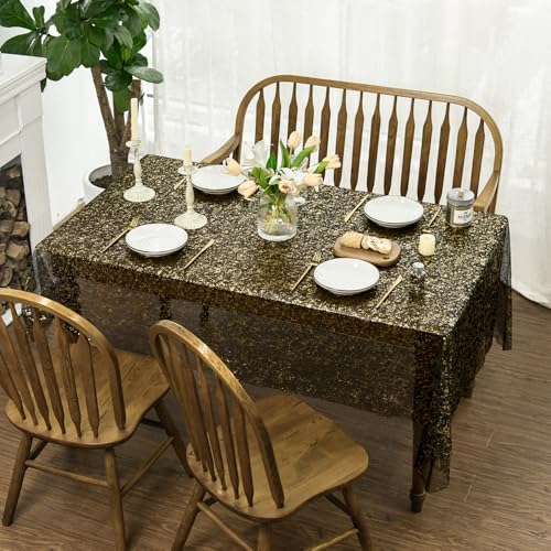 Horaldaily Black Gold Gauze Tablecloth 60x84 Inch Rectangular - Durable & Elegant