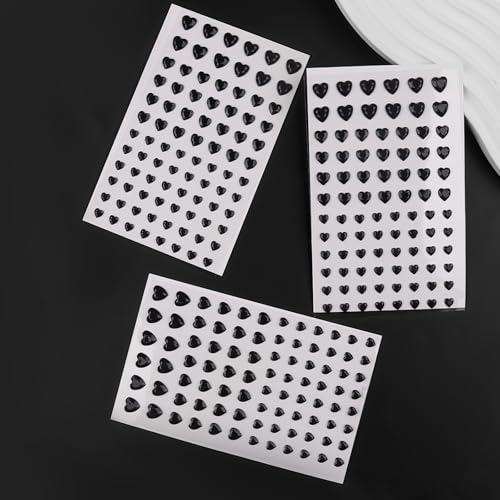 Black Heart Face Gems Set - Self-Adhesive Rhinestones for Makeup & Rave Accessories