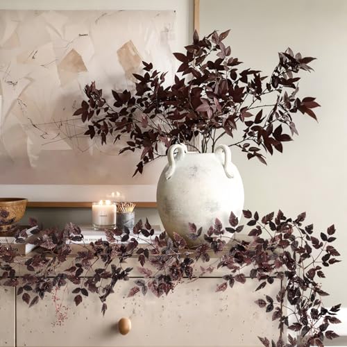 9Ft Purple Fall Garland for Mantle Indoor & Outdoor Decor - Realistic Leaves