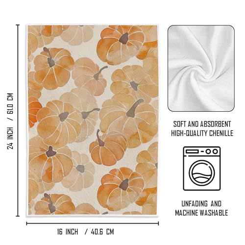Pumpkin Kitchen Hand Towels - Fall Decor 16x24 Inches, Soft Chenille