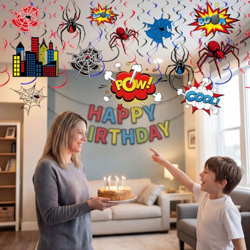 Spider Birthday Hanging Swirl Decorations - 30 Pcs, Web & Web Cutouts - Variation of THIS listing