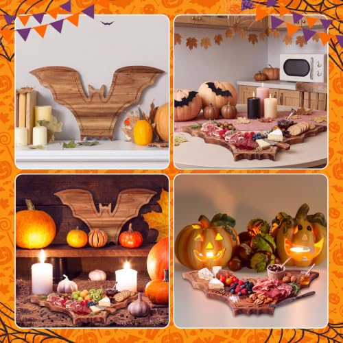Umigy Bat Halloween Charcuterie Board - Acacia Wood Tray with Handle