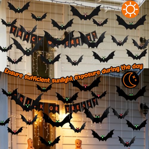 Halloween Hanging Bat Decorations with Glowing Eyes - 16 Pack Outdoor Indoor