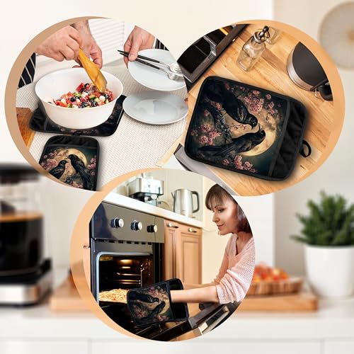 Gothic Raven Pot Holder with Heat-Resistant Pocket - Dark Academia Halloween Kitchen Accessory