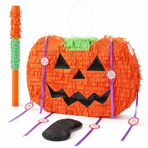 Pumpkin Piñata Set - 3pcs Halloween Candy Holder & Party Game Supplies