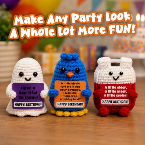 Ghost Happy Birthday Crochet Figurine – Handmade Mini Plush Desk Decor Gift