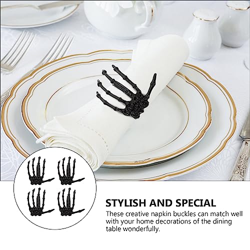 Halloween Skeleton Hand Napkin Rings Set - Spooky Dinner Table Decor, 4 Pieces