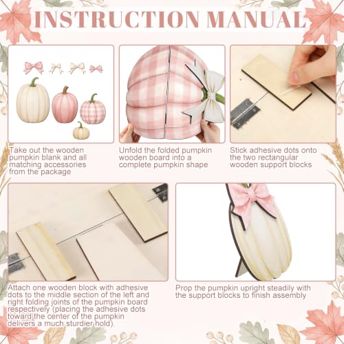 Fall Pink Pumpkin Decor Set with Bows - Outdoor Porch Halloween Autumn