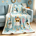 Cyan Throw Blanket for Halloween Boho Daisies & Ghost Decor 50x60