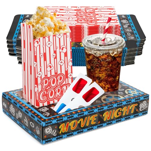 Movie Night Snack & Popcorn Tray Set - 100 Disposable Party Supplies