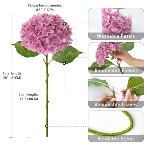Dark Pink Artificial Hydrangea Flowers 20-Inch 4-Pack for Wedding & Home Decor